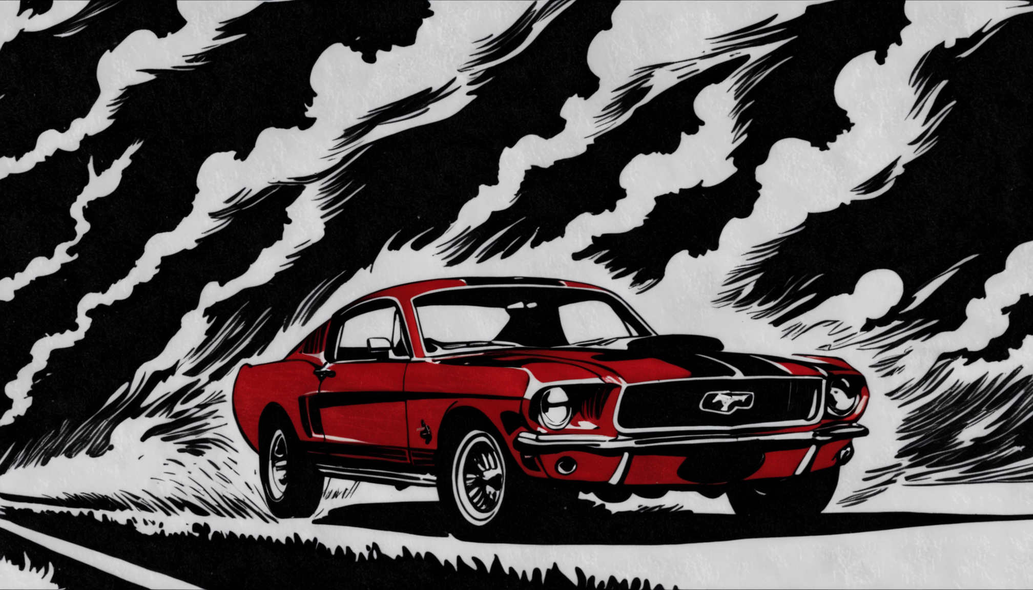 00126-_3724454402_Inkdrawing A classic Ford Mustang GT, in deep cherry red, burns rubber on an open highway, leaving behind a trail of fire and wh.png